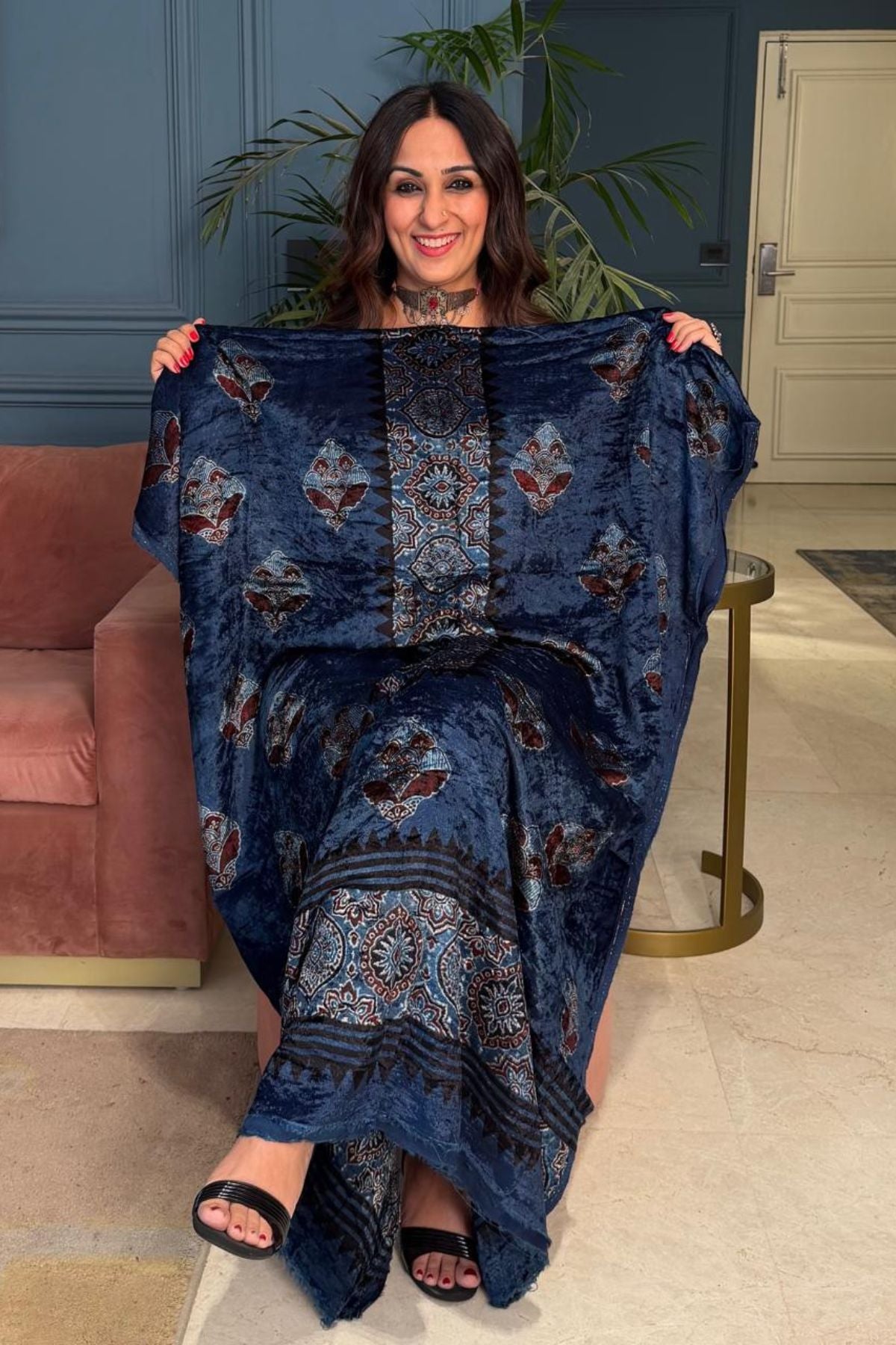 Ajrakh art on velvet (kurta only)